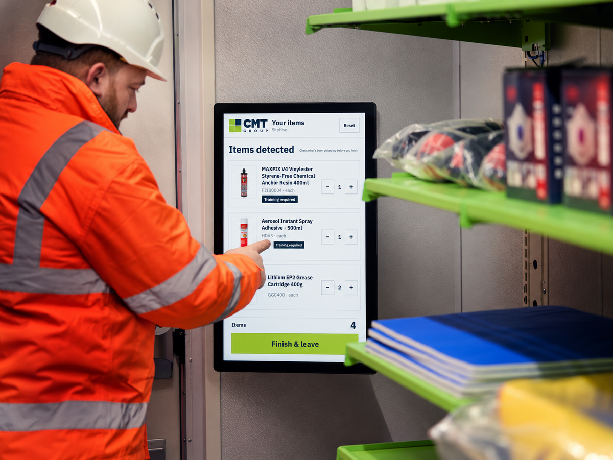 SiteHive exit tablet with training and safety data sheet prompts